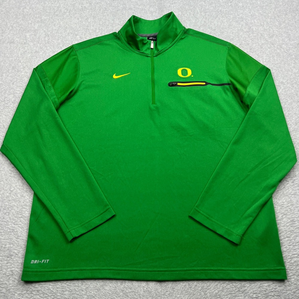 Oregon Ducks Nike 1/4 Zip Pullover Mens Large Green Coaches Half-Zip Jacket Logo